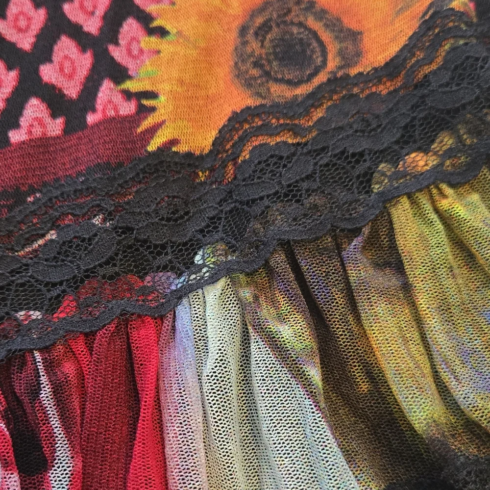 Simon Chang Floral With Lace Tiered A-Line Skirt - Picture 4 of 8